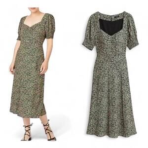 J. CREW Dress Smocked-sleeve Midi Dress in Floral Style #AO898 - Size 4